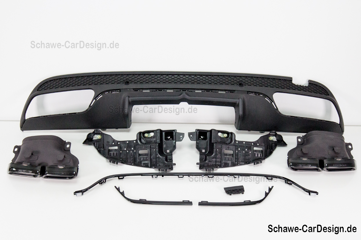 Diffusor BB-Type Schwarz Glanz Auspuffblenden Mercedes C-Klasse W205 S205  C43 C63 AMG